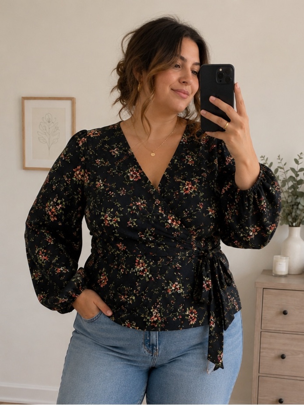 Bailey & Chloe Floral Wrap Blouse XL Dark Cottagecore Romantic Coquette Boho
